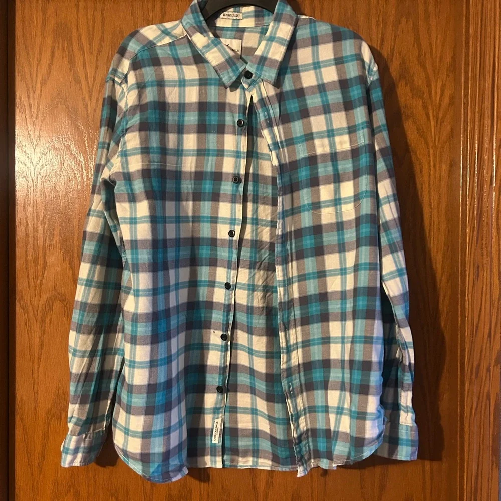 American Eagle Outfitters Blue and White Checkered Men's Shirt - Picture 1 of 6